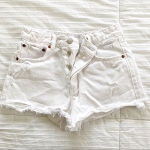 Zara High Rise White Denim Shorts